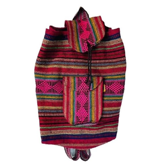 Pinzon Artesanias Pink Backpack Woven Textile Stripes Tribal 90s Y2K Folk‎ Art - Picture 1 of 5